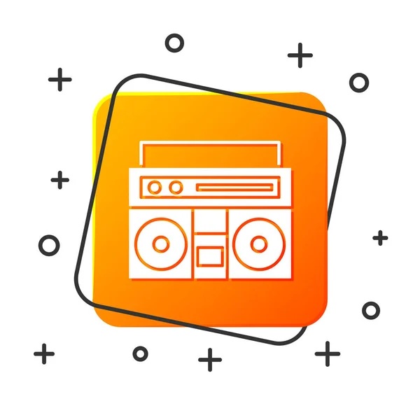 Weiße Stereoanlage Mit Zwei Lautsprechern Auf Weißem Hintergrund Musikanlage Orangefarbene — Stockvektor