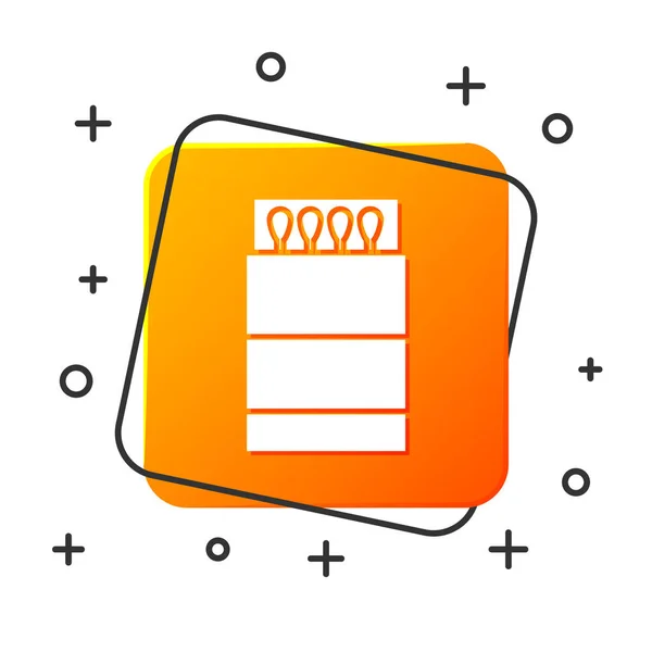 White Open Matchbox Matches Icon Isolated White Background Orange Square — Stock Vector