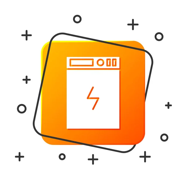 Witte Power Bank Pictogram Geïsoleerd Witte Achtergrond Draagbaar Laadapparaat Oranje — Stockvector