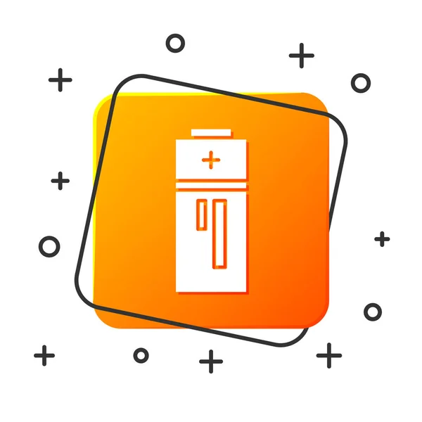 Wit Batterijpictogram Geïsoleerd Witte Achtergrond Bliksemschicht Symbool Oranje Vierkante Knop — Stockvector