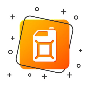 Beyaz arka plan üzerinde izole benzin simgesi için Beyaz Kutu. Dizel gaz simgesi. Turuncu kare düğme. Vektör İllüstrasyonu