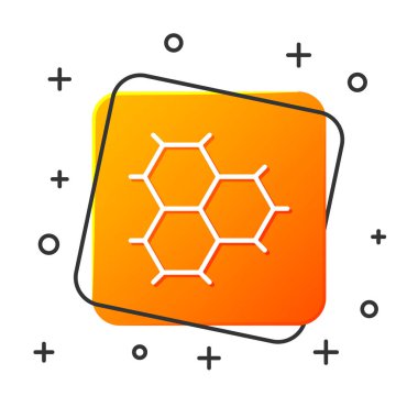 Beyaz arka planda izole edilmiş benzen halkalarından oluşan beyaz kimyasal formül. Turuncu kare düğme. Vektör İllüstrasyonu
