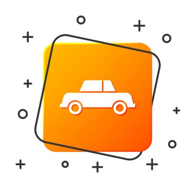 Beyaz Araba simgesi beyaz arkaplanda izole edildi. Turuncu kare düğme. Vektör İllüstrasyonu