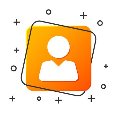 Beyaz arkaplanda izole edilmiş arkadaş simgesine beyaz ekleme. Turuncu kare düğme. Vektör İllüstrasyonu