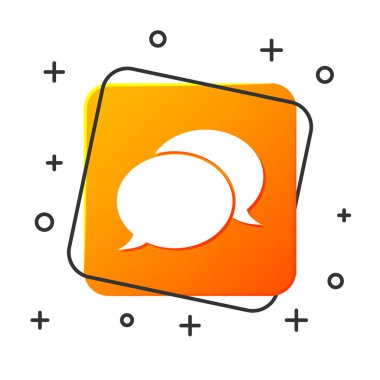 Beyaz konuşma kabarcık sohbet simgesi beyaz arka planda yalıtılmış. İleti simgesi. İletişim veya yorum sohbet sembolü. Turuncu kare düğmesi. Vektör Illustration