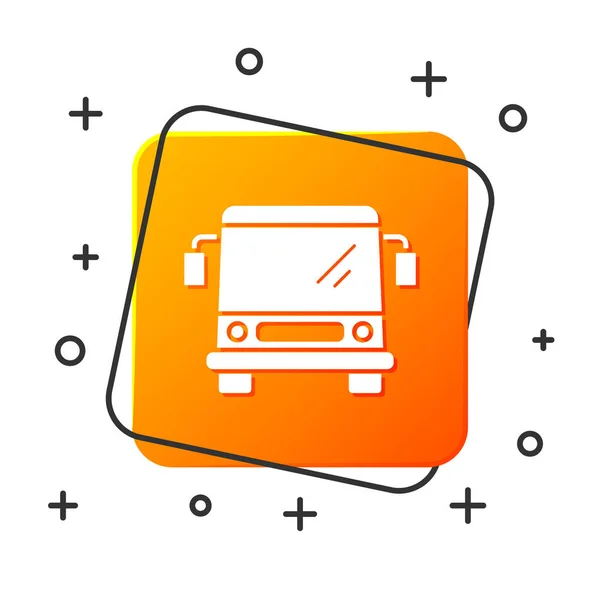 白色巴士图标隔离在白色背景 运输概念 巴士旅游交通标志 旅游或公共交通工具的标志 橙色正方形按钮 病媒图解 — 图库矢量图片