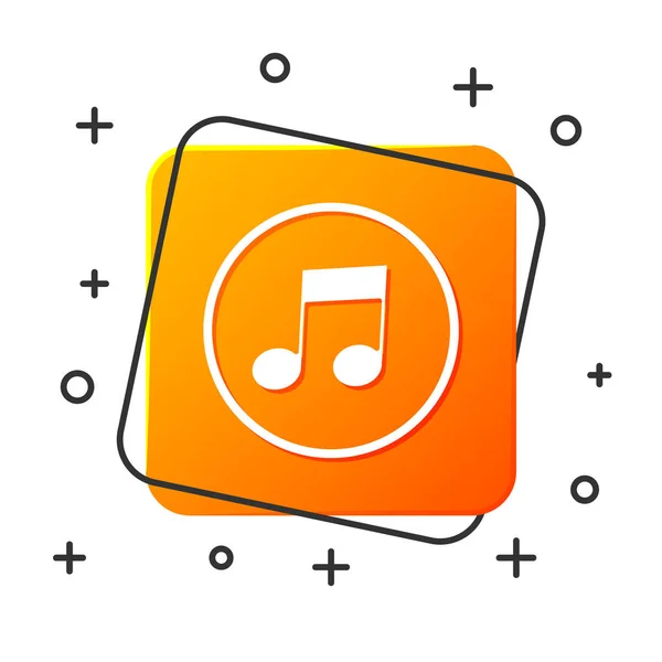 白色的音乐音符 色调图标孤立在白色背景上 橙色正方形按钮 病媒图解 — 图库矢量图片