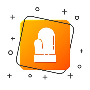 Beyaz arkaplanda izole edilmiş beyaz Noel eldiveni simgesi. Turuncu kare düğme. Vektör İllüstrasyonu