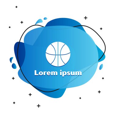 Beyaz arka planda izole edilmiş beyaz basketbol topu ikonu. Spor sembolü. Sıvı şekilli soyut pankart. Vektör İllüstrasyonu