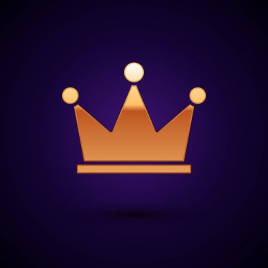 Altın Taç simgesi koyu mavi arka plan üzerinde izole. Vektör İllüstrasyonu