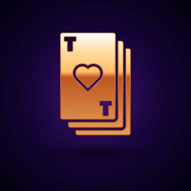 Koyu mavi arka planda izole kalp sembolü simgesi ile Altın Oyun kartı. Kumarhane kumarı. Vektör İllüstrasyonu