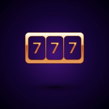 Koyu mavi arka plan üzerinde izole şanslı yedili jackpot simgesi ile Altın Slot makinesi. Vektör İllüstrasyonu