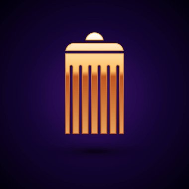 Gold Trash koyu mavi arka planda yalıtılmış simge olabilir. Çöp kutusu tabelası. Sepet simgesini geri dönüştürün. Office çöp simgesi. Vektör İllüstrasyonu