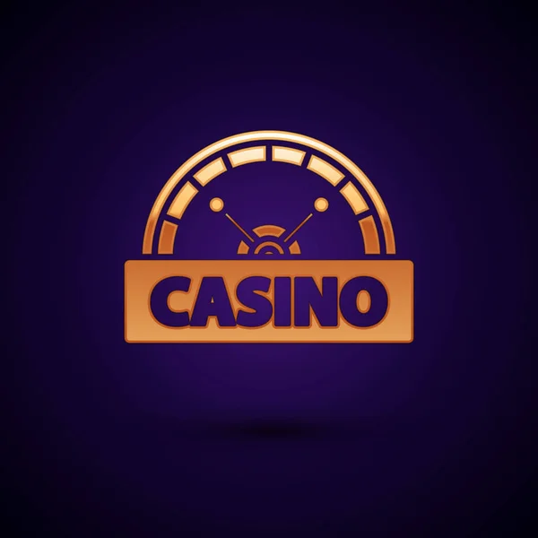Gouden Casino uithangbord pictogram geïsoleerd op donker blauwe achtergrond. Vector illustratie — Stockvector