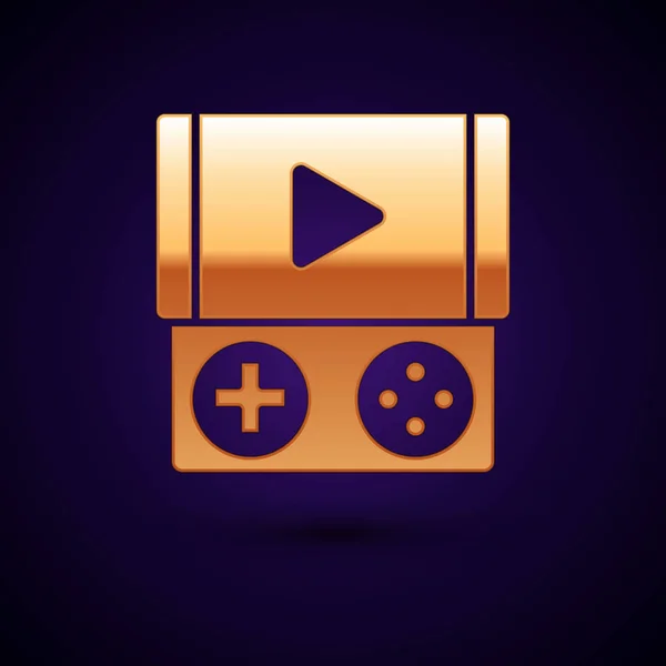 Icono de la consola de videojuegos Gold Portable aislado sobre fondo azul oscuro. Señal de mando. Concepto de juego. Ilustración vectorial — Vector de stock