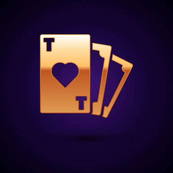 Gold Playing card with heart symbol icon isolated on dark blue background. Casino gambling. Vector Illustration — Stock Vector