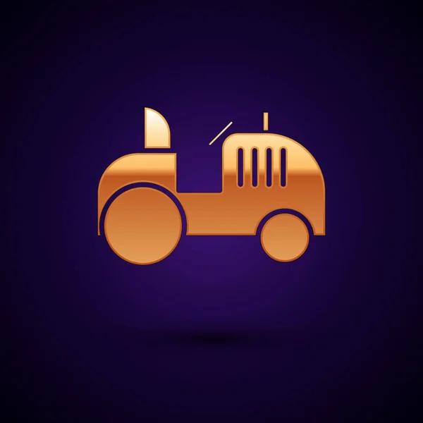 Icono del tractor dorado aislado sobre fondo azul oscuro. Ilustración vectorial — Archivo Imágenes Vectoriales