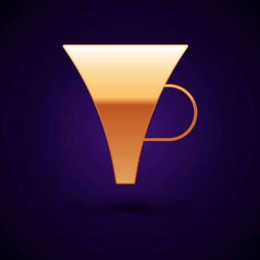 Gold Funnel or filter icon isolated on dark blue background. Vector Illustration