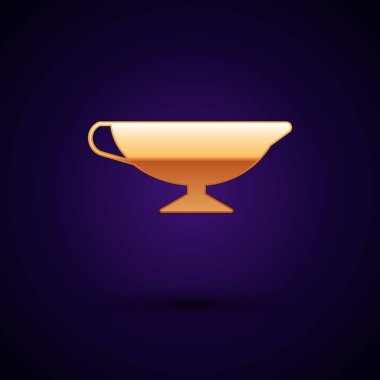 Koyu mavi arka planda izole edilmiş altın soslu tekne ikonu. Sos kasesi. Vektör İllüstrasyonu