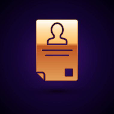 Koyu mavi arka planda yalıtılmış Altın Kimlik rozeti simgesi. Bu sunum için kullanılabilir, şirketin kimliği, reklam. Vektör İllüstrasyonu