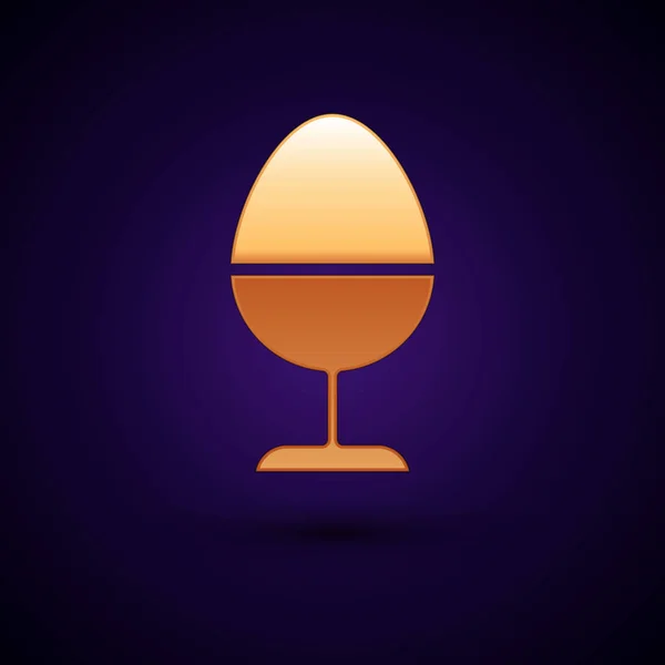 Gold Chicken egg on a stand icon isolated on dark blue background. Vector Illustration — Stok Vektör