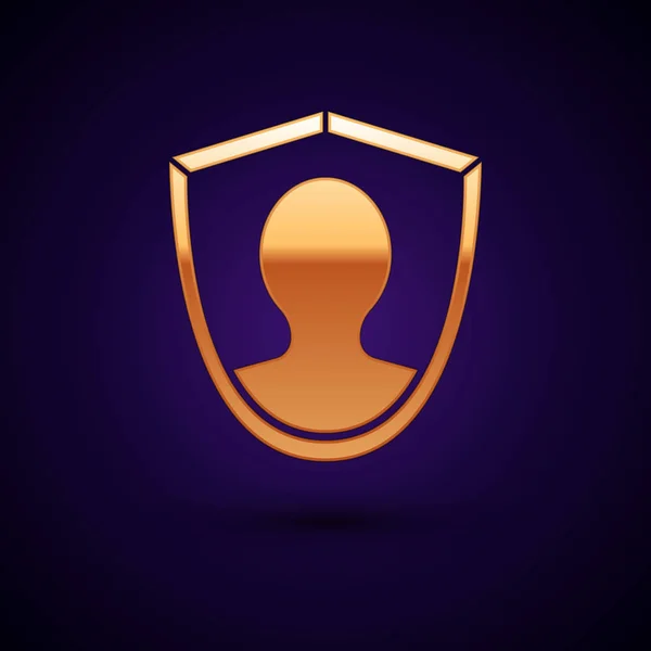 Gold User protection icon isolated on dark blue background. Secure user login, password protected, personal data protection, authentication. Vector Illustration — Διανυσματικό Αρχείο