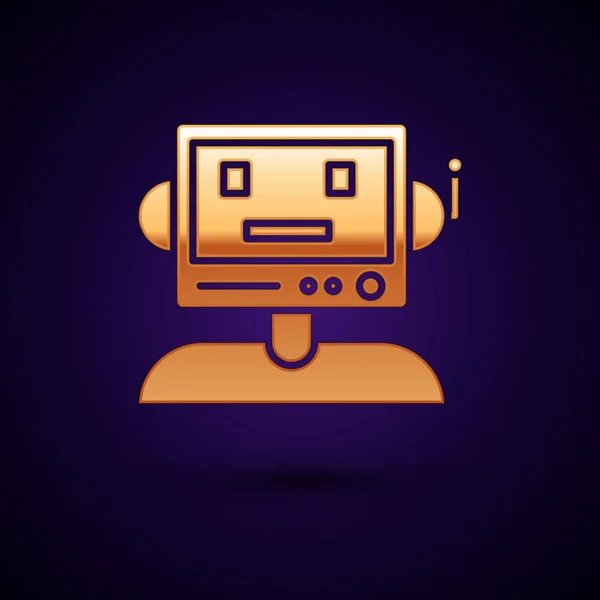 Gold Robot icon isolated on dark blue background. Vector Illustration