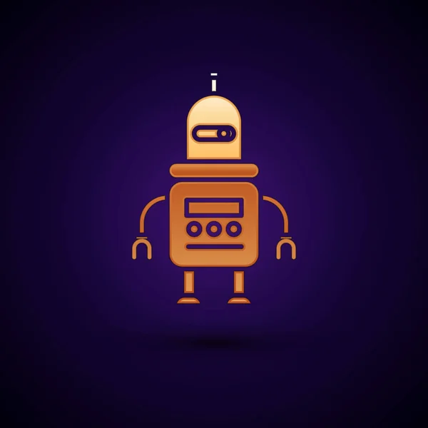 Gold Robot icon isolated on dark blue background. Vector Illustration