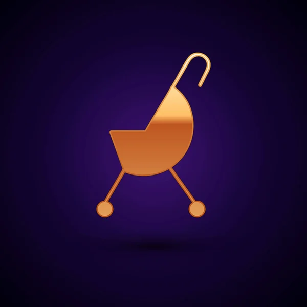Poussette Gold Baby icône isolée sur fond bleu foncé. Chariot bébé, poussette, landau, poussette, roue. Illustration vectorielle — Image vectorielle