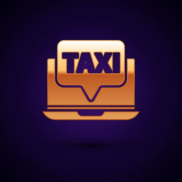 Золотой значок сервиса вызова такси выделен на темно-синем фоне. Векторная миграция — стоковый вектор