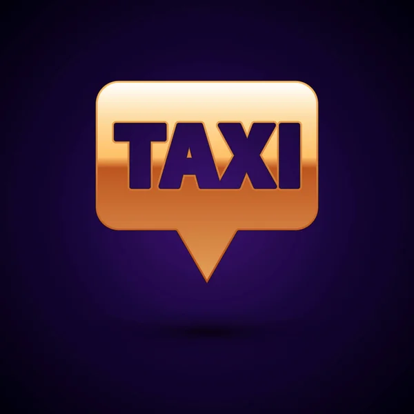Gold Map pekare med taxi ikon isolerad på mörkblå bakgrund. Platssymbol. Vektor Illustration — Stock vektor