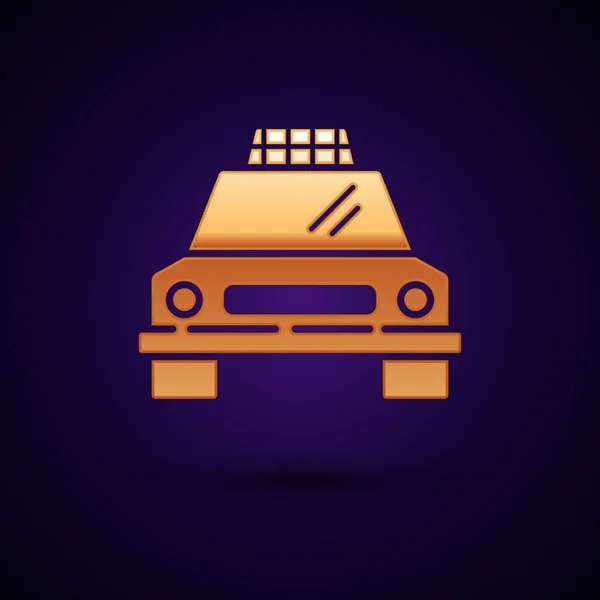 Ícone de carro de táxi de ouro isolado no fundo azul escuro. Ilustração vetorial — Vetor de Stock