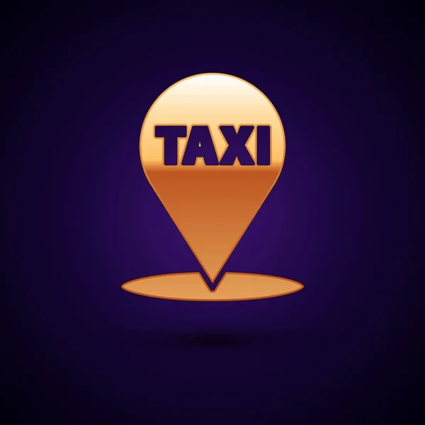 Gold Map pekare med taxi ikon isolerad på mörkblå bakgrund. Platssymbol. Vektor Illustration — Stock vektor
