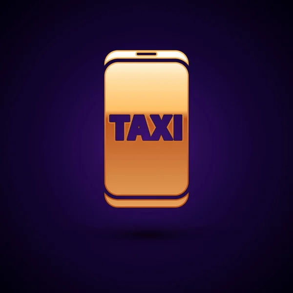 Icono de servicio telefónico de llamada Gold Taxi aislado sobre fondo azul oscuro. Taxi para smartphone. Ilustración vectorial — Archivo Imágenes Vectoriales