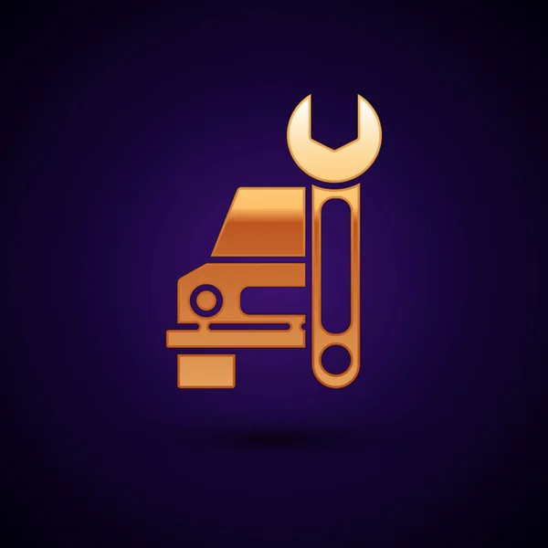Gold Car service icon isolated on dark blue background. Auto mechanic service. Repair service auto mechanic. Maintenance sign. Vector Illustration — Stock Vector