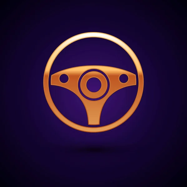 Gold Steering wheel icon isolated on dark blue background. Car wheel icon. Vector Illustration — Stock Vector
