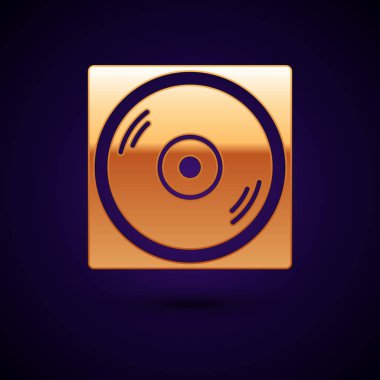 Koyu mavi arka plan üzerinde izole bir vinil disk simgesi ile Altın Vinil oynatıcı. Vektör İllüstrasyonu