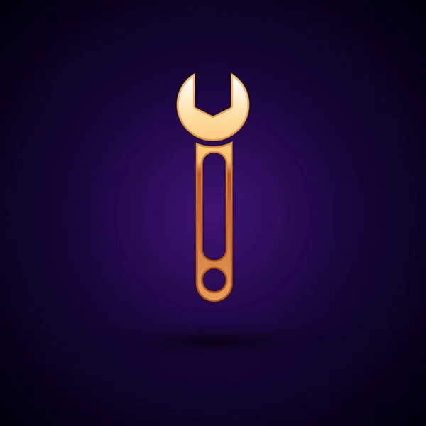 Icono de la llave dorada aislado sobre fondo azul oscuro. Icono de llave. Ilustración vectorial — Vector de stock