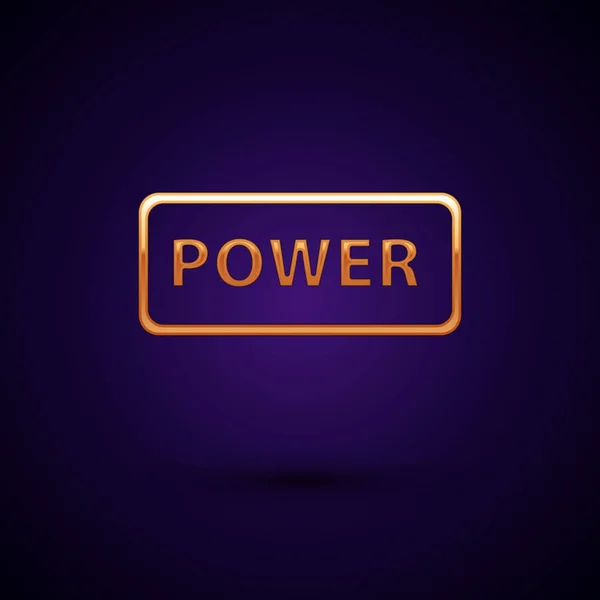 Arany Power gomb ikon elszigetelt sötétkék háttérrel. Indítsd a jelet. Vektorillusztráció — Stock Vector