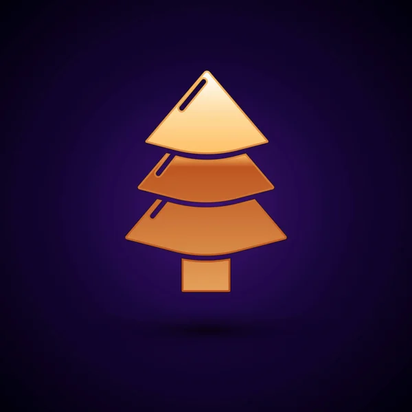 Guld julgran ikon isolerad på mörkblå bakgrund. God Jul och Gott Nytt År. Vektor Illustration — Stock vektor