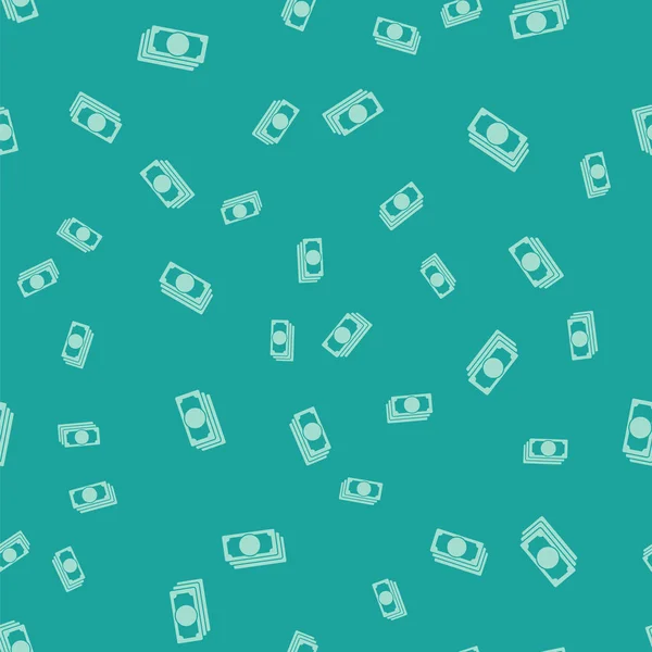 Green Stacks papel moneda efectivo icono aislado patrón sin costura sobre fondo verde. Billetes de dinero apilados. Billetes. Ilustración vectorial — Archivo Imágenes Vectoriales