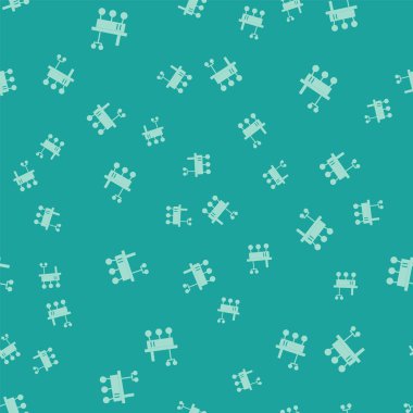 Yeşil Mars Gezgin ikonu yeşil arka planda izole edilmiş kusursuz desen. Uzay aracı. Ay yürüyüşü işareti. Gezegen yüzeyini incelemek için bir cihaz. Vektör İllüstrasyonu