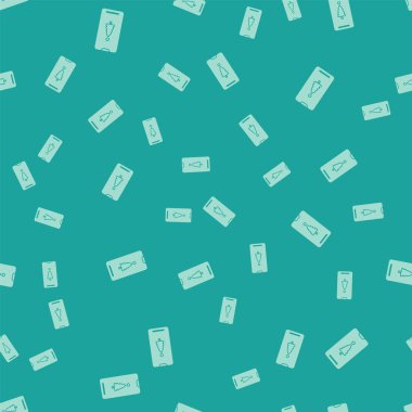 Ekran simgesinde hediye kutusu olan yeşil akıllı telefon yeşil arkaplandaki kusursuz deseni izole etti. Mutlu Noeller ve mutlu yıllar. Vektör İllüstrasyonu