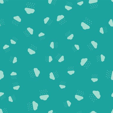 Yağmur simgesi yeşil arka plan üzerinde izole dikişsiz desen ile Yeşil Bulut. Yağmur damlaları ile yağmur bulutu yağış. Vektör İllüstrasyonu