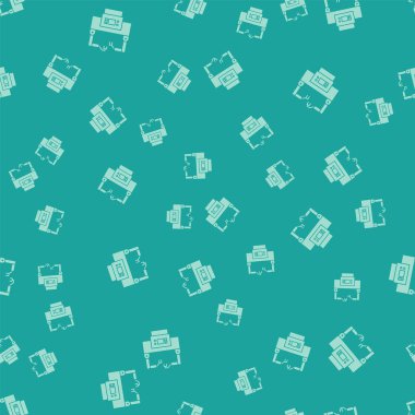 Yeşil Assembly çizgi simgesi yeşil arkaplanda kusursuz desen izole etti. Otomatik üretim taşıyıcısı. Robot endüstrisi konsepti. Vektör İllüstrasyonu