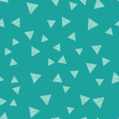 Yeşil arkaplanda üçgen simgesinde yeşil ünlem işareti var. Tehlike uyarısı, dikkat, dikkat, tehlike uyarısı önemli bir işaret. Vektör İllüstrasyonu