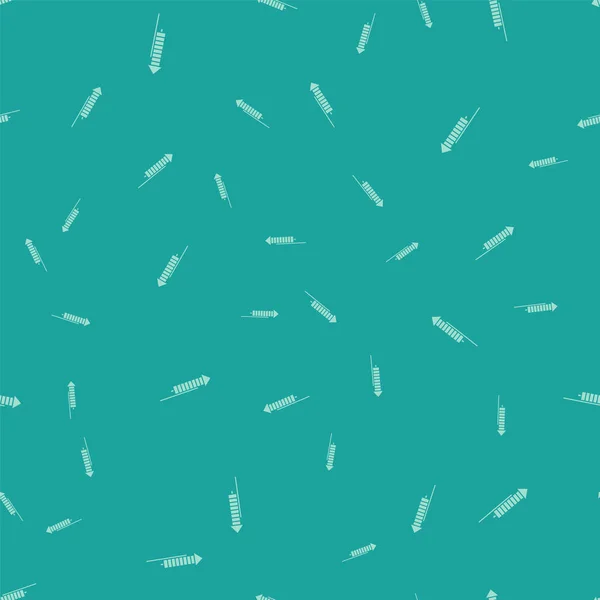Groene vuurwerk raket pictogram geïsoleerd naadloze patroon op groene achtergrond. Concept van Fun Party. Explosief pyrotechnisch symbool. Vector illustratie — Stockvector