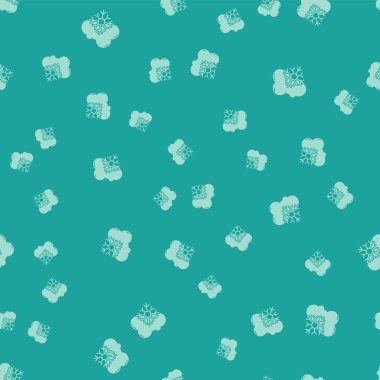 Yeşil arka plan üzerinde izole kar simgesi ile Yeşil Bulut. Kar taneli bulut. Tek hava durumu simgesi. Kar işareti. Vektör İllüstrasyonu