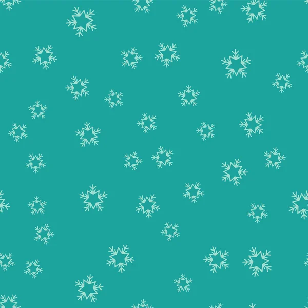 緑の背景に緑のスノーフレークアイコンがシームレスなパターンを隔離。メリークリスマスとハッピーニューイヤー。ベクターイラスト — ストックベクタ