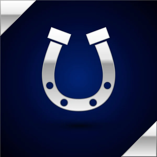 Silver Horseshoe icoon geïsoleerd op donkerblauwe achtergrond. Vector Illustratie — Stockvector